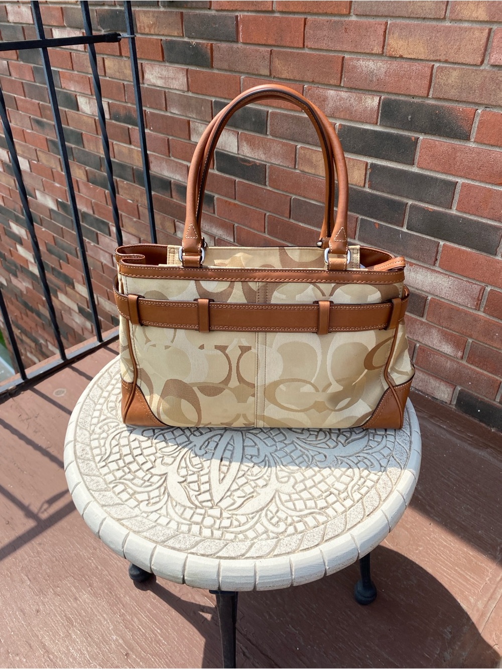Coach Hampton Optic Signature Stripe Carryall Bag Equestrian Style - Picture 2 of 15